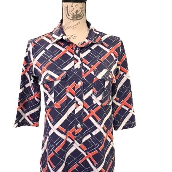 TUCKERNUCK PERSIFOR WINPENNY DRESS Geometric Preppy SIZE‎ SMALL EUC $228 RETAIL - Picture 2 of 12